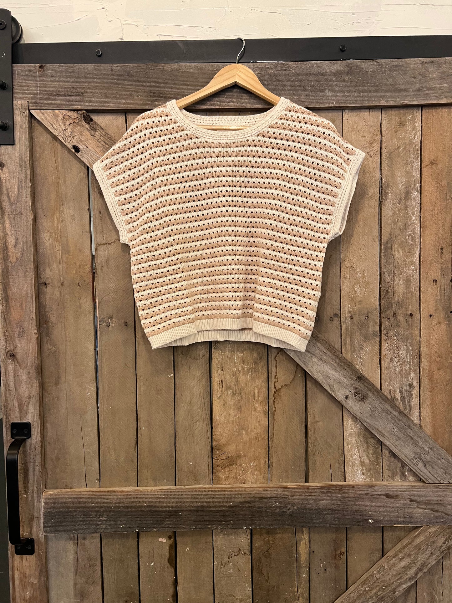 Knit Striped Batwing Short Sleeve Sweater