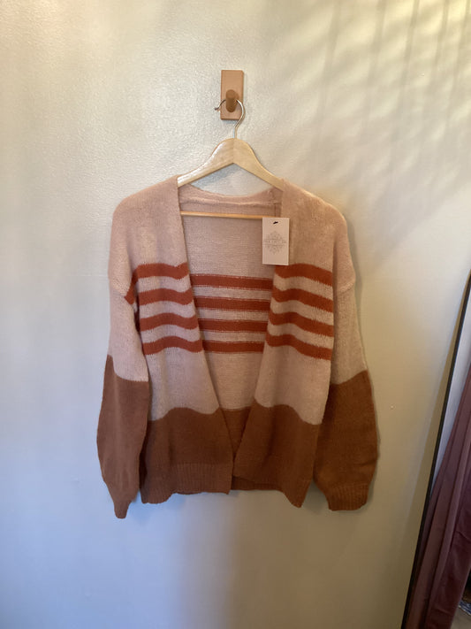 Striped open front cardigan