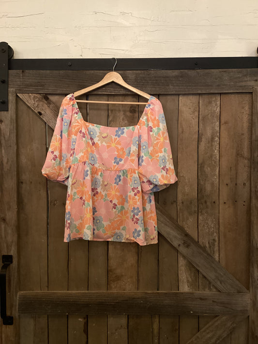 Floral Puff Sleeve Babydoll Blouse
